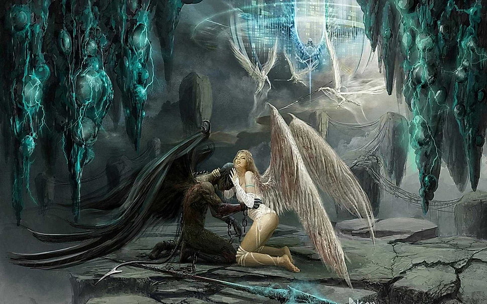 female angel digital wallpaper, fantasy art, angel HD wallpaper