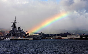 rainbow, rainbows, ship, sea, military