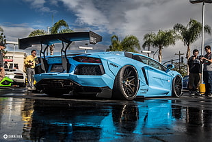blue sports coupe, car, Lamborghini, Lamborghini Aventador HD wallpaper