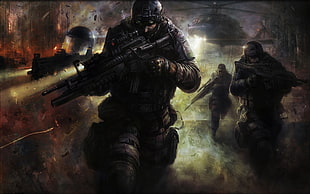 group of army digital wallpaper, soldier, battle, helicopters
