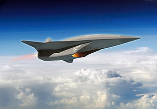 gray stealth plane above the clouds HD wallpaper