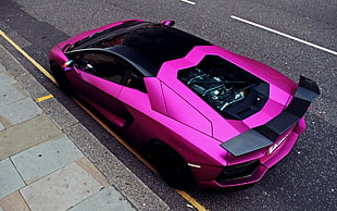 pink and black Lamborghini luxury car, Lamborghini Aventador, pink cars, car, Lamborghini