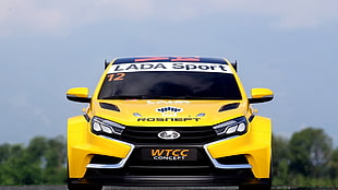 yellow Lada sports vehicle, LADA, Vesta, Russia, Lada Sport HD wallpaper