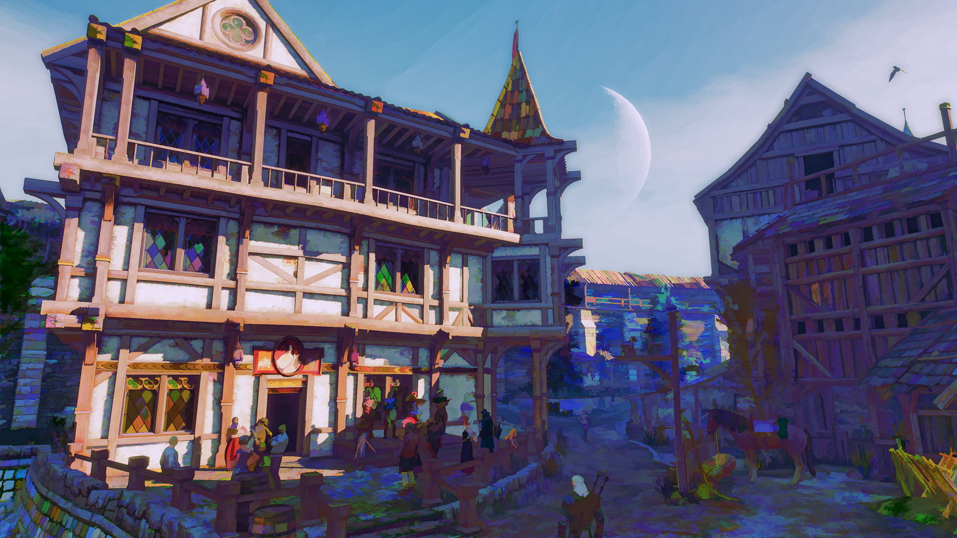 wooden house digital artwork, The Witcher 3: Wild Hunt, video games, screen shot, painting