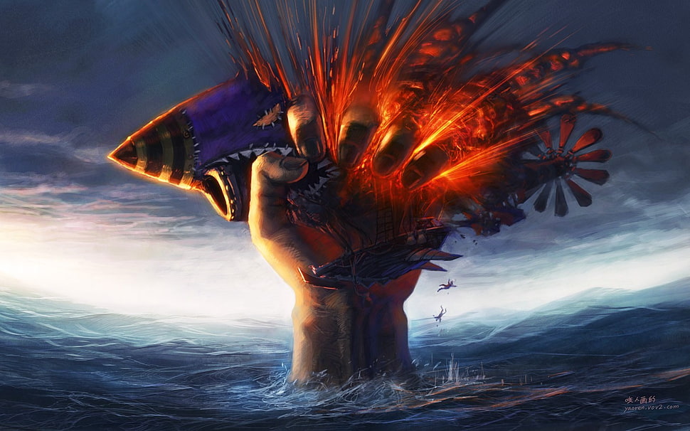 hand and rocket illustration, World of Warcraft, Zeppelin, fantasy art, video games HD wallpaper