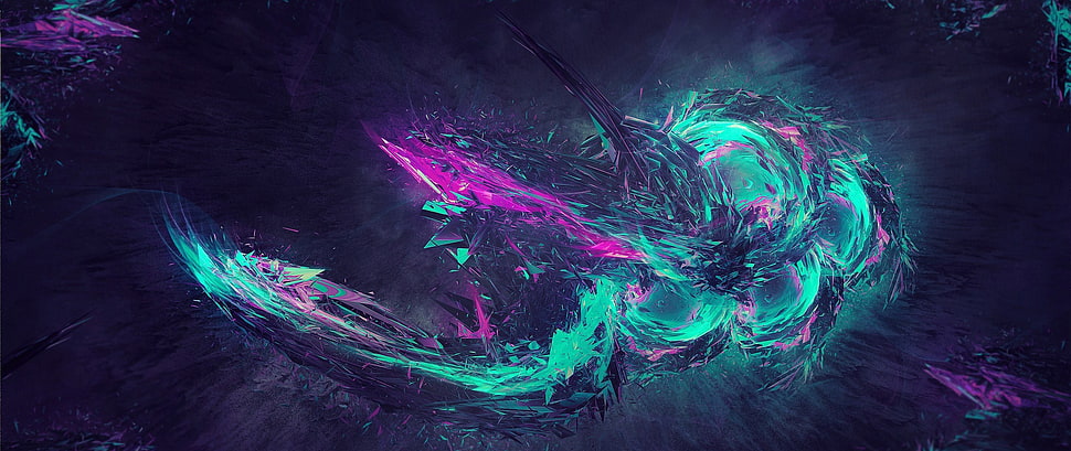 teal, pink, and black abstract painting, abstract, ultra-wide HD wallpaper