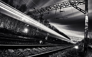 train railway, railway, train, monochrome, long exposure