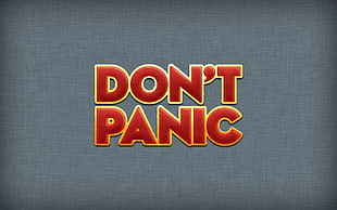 Don't Panic text overlay on gray background, dark, The Hitchhiker's Guide to the Galaxy