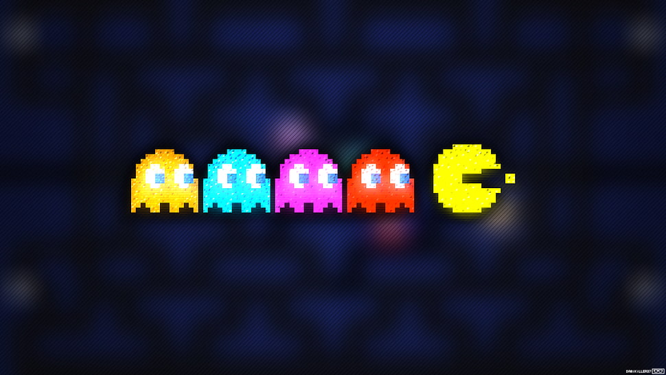 Pac-man game, pixel art, Trixel, Pacman, Clyde HD wallpaper