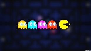 Pac-man game, pixel art, Trixel, Pacman, Clyde HD wallpaper