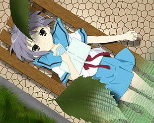 blue haired female anime illustration HD wallpaper