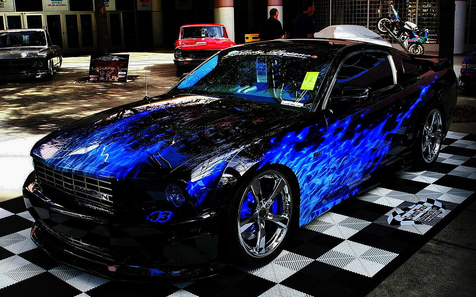 blue coupe HD wallpaper