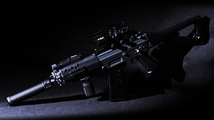 black assault-rifle, gun, photography, SIG, suppressors HD wallpaper