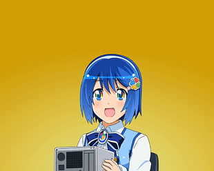 blue haired girl anime illustration