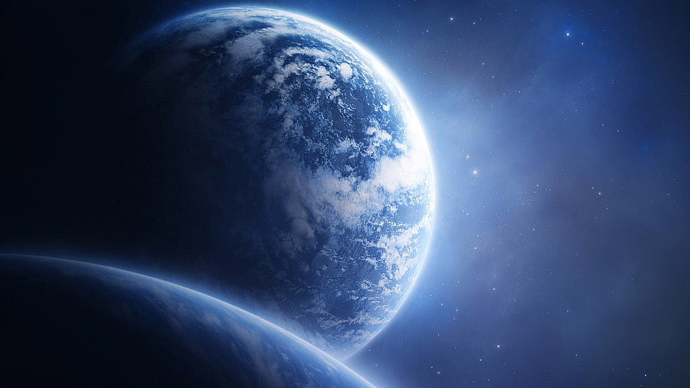 gray and white planet, space, planet, space art, digital art HD wallpaper