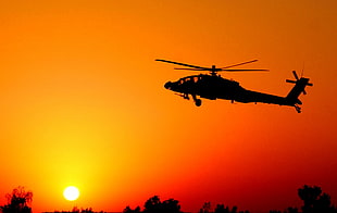 silhouette photo of helicopter, Flight of the Conchords, air, aircraft, AH-64 Apache