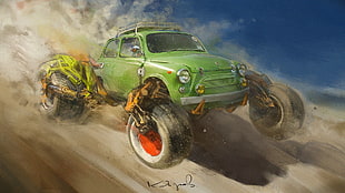 illustration of green and black car, digital art, fantasy art, car, artwork HD wallpaper
