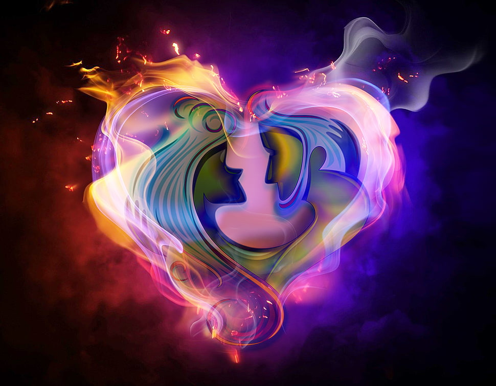flame heart wallpaper, love, abstract HD wallpaper