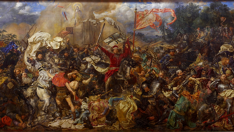 brown and black abstract painting, war, Jan Matejko, Battle of Grunwald, classical art HD wallpaper