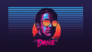 Drive text, Drive, Ryan Gosling, sunglasses, New Retro Wave
