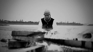 man in vest greyscale photo HD wallpaper