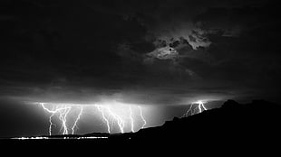 grayscale photo of lightning, photography, lightning, monochrome