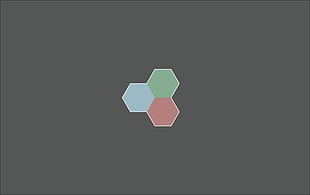 blue, green, and pink logo decor, minimalism, hexagon