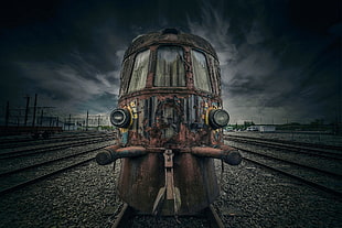 brown and black metal tool, train, vehicle