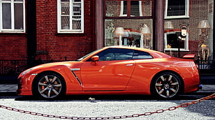 orange coupe, car, Nissan