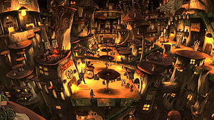 town painting, anime HD wallpaper