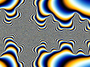 blue and yellow illusion painting, fractal, psychedelic, digital art