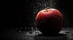red apple fruit, water, water drops, fruit, apples