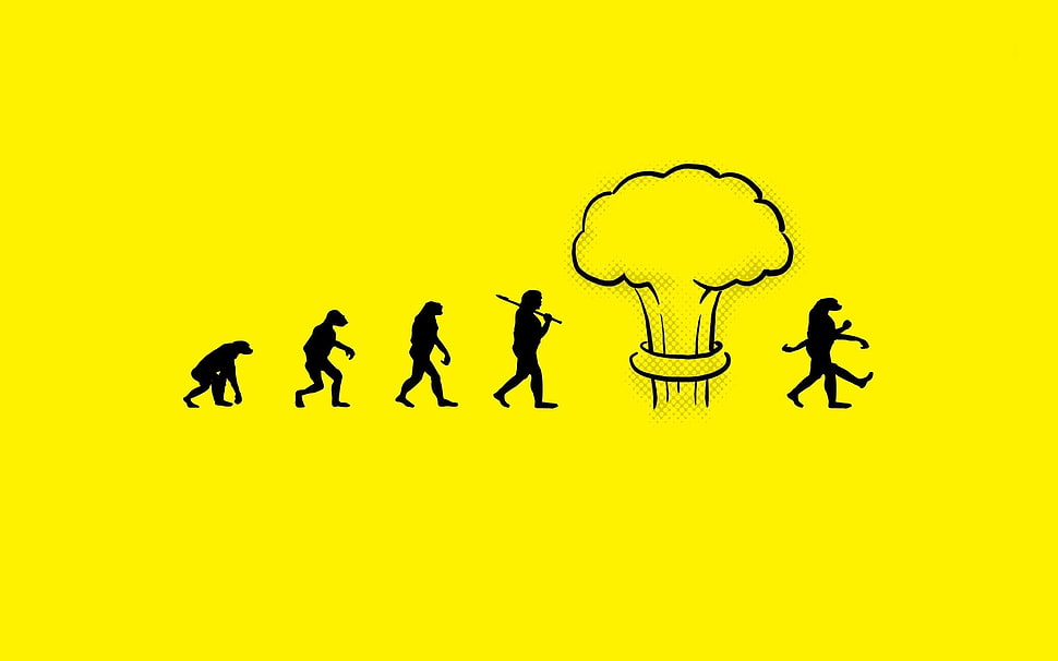 human evolution digital wallpaper, digital art, evolution, atomic bomb, humor HD wallpaper