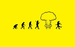 human evolution digital wallpaper, digital art, evolution, atomic bomb, humor