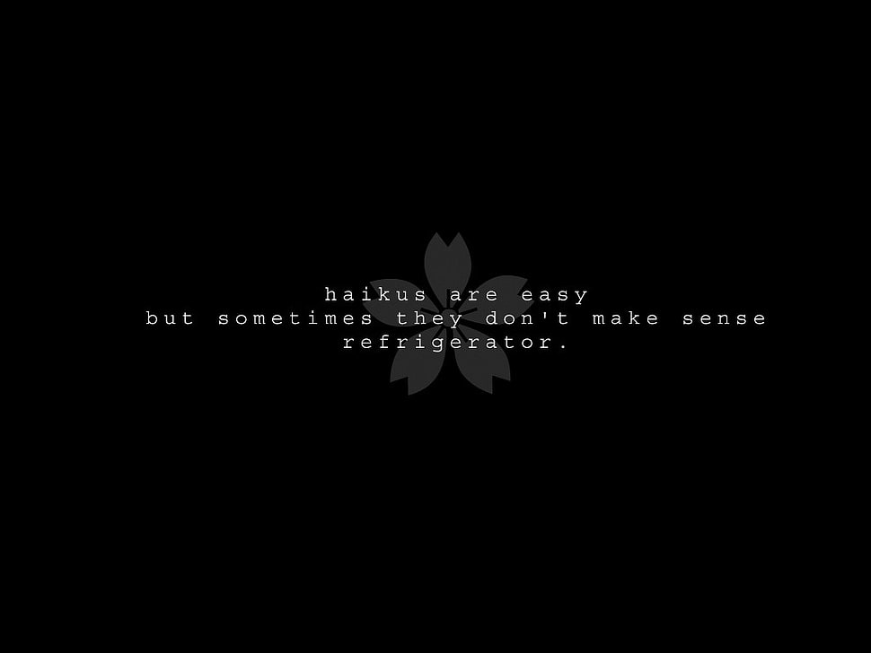 gray 5-panel flower with white text overlay illustration HD wallpaper