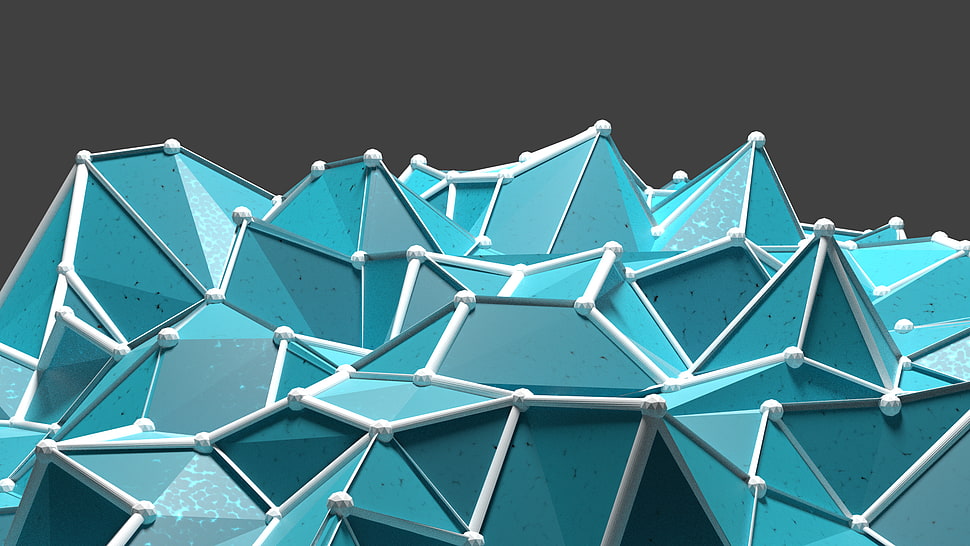 teal and white 3D artwork, simple, low poly, digital art HD wallpaper
