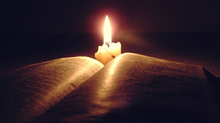 white candle, candles, lights, books, Holy Bible