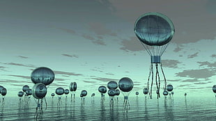 gray hot air balloons, fantasy art