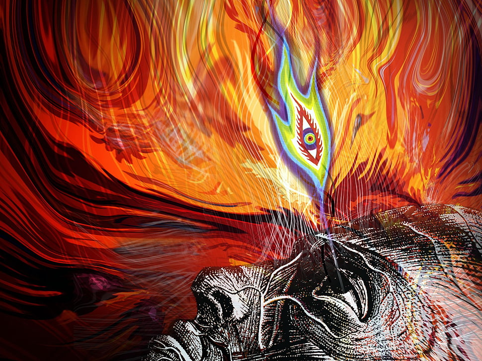 flame with eyes and man digital artwork, psychedelic, Tool HD wallpaper