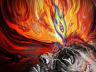 flame with eyes and man digital artwork, psychedelic, Tool