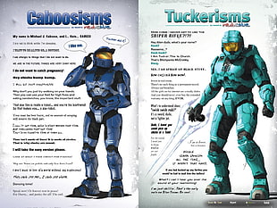 two Halo characters with text overlays
