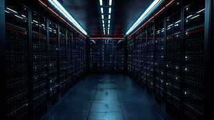 warehouse room, server, room, lights, dark HD wallpaper