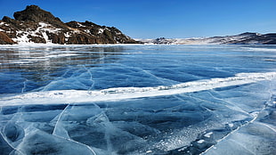 landscape photography of body of water near mountains, ice, lake, winter, nature