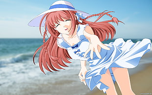 female anime character in white square-neck dress