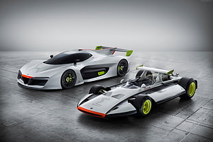 two grey F1 car and sports car wallpaper