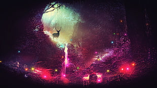 silhouette of deer, fantasy art, artwork, fan art, water HD wallpaper