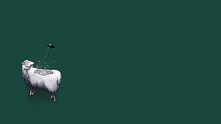 white and grey sheep illustration, minimalism, sheep, UFO, humor