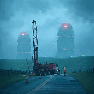 red truck, Simon Stålenhag, science fiction HD wallpaper