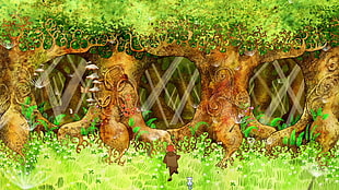 green leafed tree painting, trees, anime, The Secret of Kells, animated movies