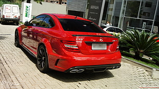 red Mercedes-Benz C-class coupe, car, red cars